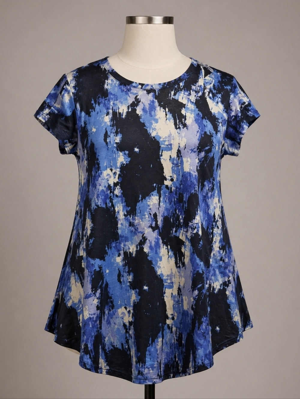 LuLaRoe Blue Black Cream Abstract A-line Top XS